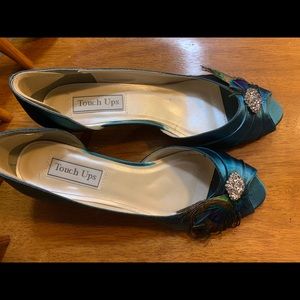 Teal peacock feather wedding shoes